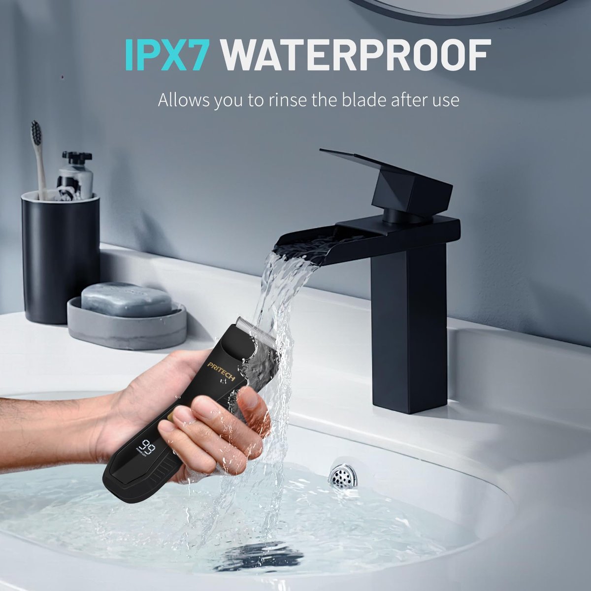 PRITECH Manscape Body Hair Trimmer – Waterproof Pubic & Ball Trimmer with Ceramic Blade, Electric Razor for Men, USB-C, Wet/Dry, Nick-Free Grooming Kit Avelisse
