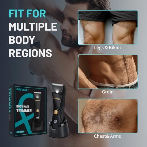 PRITECH Manscape Body Hair Trimmer – Waterproof Pubic & Ball Trimmer with Ceramic Blade, Electric Razor for Men, USB-C, Wet/Dry, Nick-Free Grooming Kit Avelisse