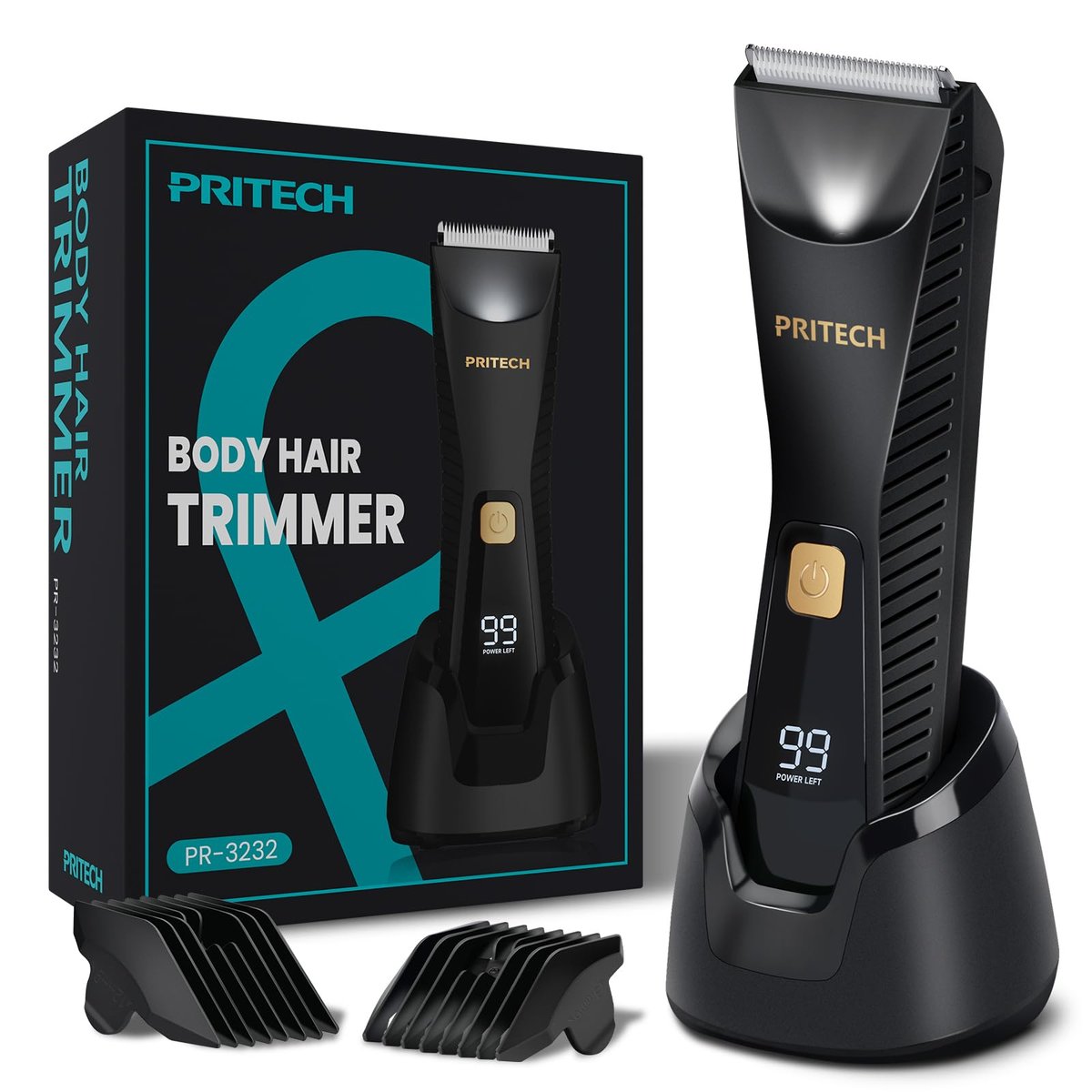 PRITECH Manscape Body Hair Trimmer – Waterproof Pubic & Ball Trimmer with Ceramic Blade, Electric Razor for Men, USB-C, Wet/Dry, Nick-Free Grooming Kit Avelisse