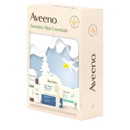 Aveeno Sensitive Skin Essentials Gift Set - Daily Moisturizing Lotion, Body Wash, Makeup Removing Wipes, & Skin Relief Hand Mask, 4-Piece Set Avelisse