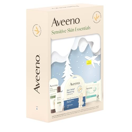Aveeno Sensitive Skin Essentials Gift Set - Daily Moisturizing Lotion, Body Wash, Makeup Removing Wipes, & Skin Relief Hand Mask, 4-Piece Set Avelisse