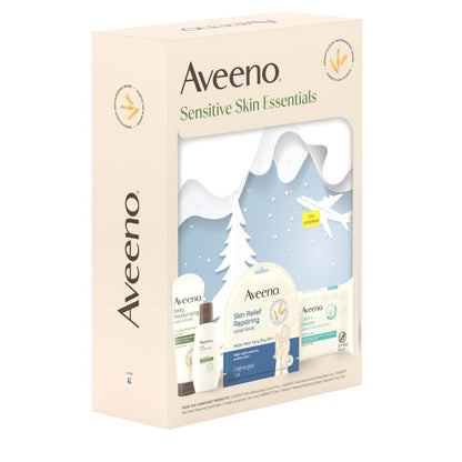 Aveeno Sensitive Skin Essentials Gift Set - Daily Moisturizing Lotion, Body Wash, Makeup Removing Wipes, & Skin Relief Hand Mask, 4-Piece Set Avelisse