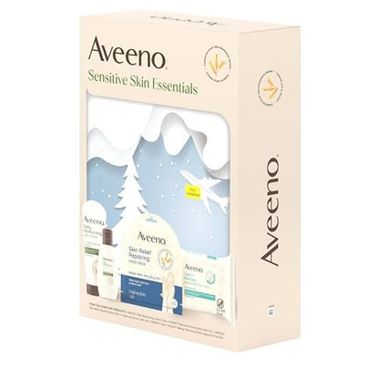 Aveeno Sensitive Skin Essentials Gift Set - Daily Moisturizing Lotion, Body Wash, Makeup Removing Wipes, & Skin Relief Hand Mask, 4-Piece Set Avelisse