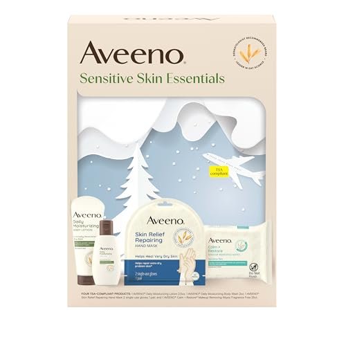 Aveeno Sensitive Skin Essentials Gift Set - Daily Moisturizing Lotion, Body Wash, Makeup Removing Wipes, & Skin Relief Hand Mask, 4-Piece Set Avelisse