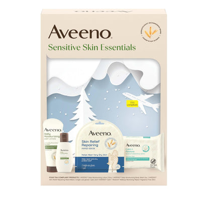 Aveeno Sensitive Skin Essentials Gift Set - Daily Moisturizing Lotion, Body Wash, Makeup Removing Wipes, & Skin Relief Hand Mask, 4-Piece Set Avelisse