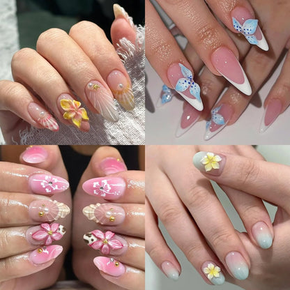 FSpronail Silicone Nail Molds - 2 Pack Reusable Clear 3D Flower Nail Art Templates with Carving Pen for Cherry Blossom, Plumeria, Hibiscus Design