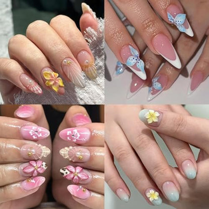 FSpronail Silicone Nail Molds - 2 Pack Reusable Clear 3D Flower Nail Art Templates with Carving Pen for Cherry Blossom, Plumeria, Hibiscus Design