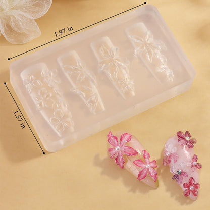 FSpronail Silicone Nail Molds - 2 Pack Reusable Clear 3D Flower Nail Art Templates with Carving Pen for Cherry Blossom, Plumeria, Hibiscus Design