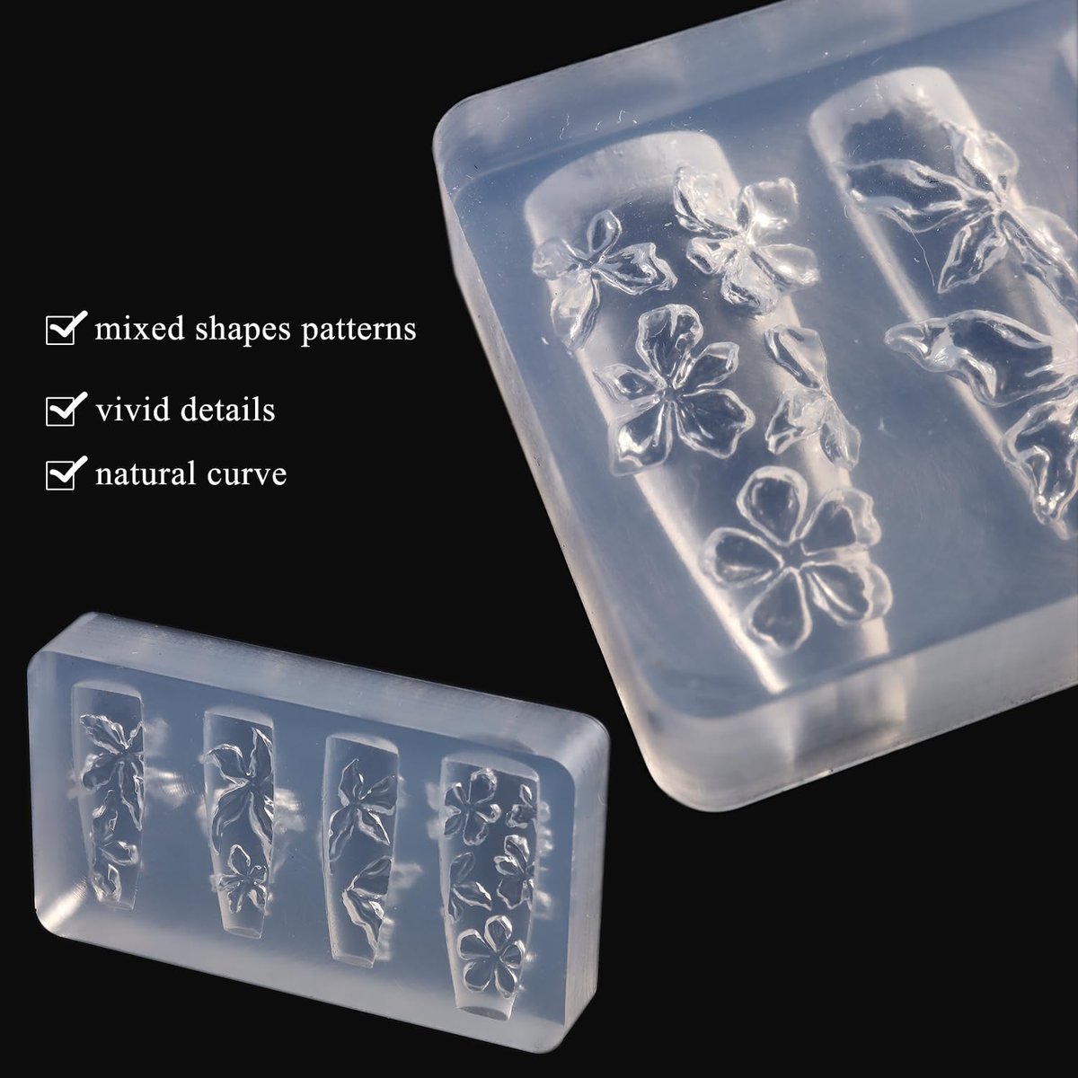FSpronail Silicone Nail Molds - 2 Pack Reusable Clear 3D Flower Nail Art Templates with Carving Pen for Cherry Blossom, Plumeria, Hibiscus Design - görsel 7