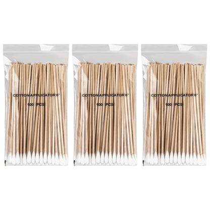 Vaincre 300PCS Long Cotton Swabs - 6 Inch Cleaning Cotton Swab Buds with Wooden Sticks, Microblading Eyeshadow Tip Applicators, Microswabs Swabsticks for Dogs Makeup Nail Art Tattoo Permanent Supplies