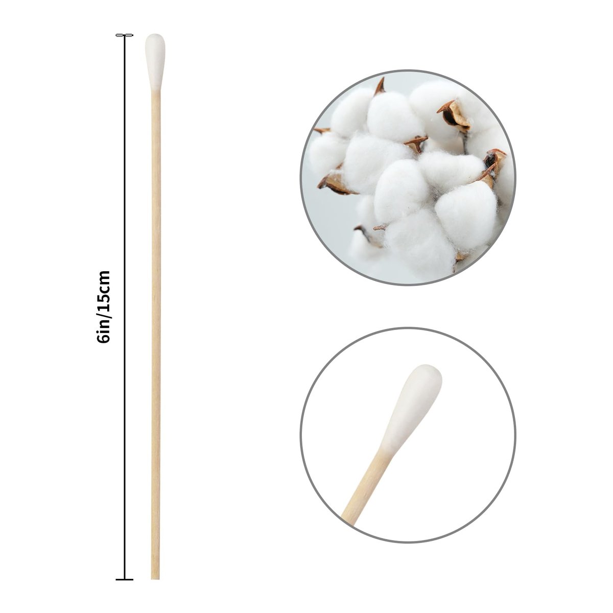 Vaincre 300PCS Long Cotton Swabs - 6 Inch Cleaning Cotton Swab Buds with Wooden Sticks, Microblading Eyeshadow Tip Applicators, Microswabs Swabsticks for Dogs Makeup Nail Art Tattoo Permanent Supplies - görsel 5