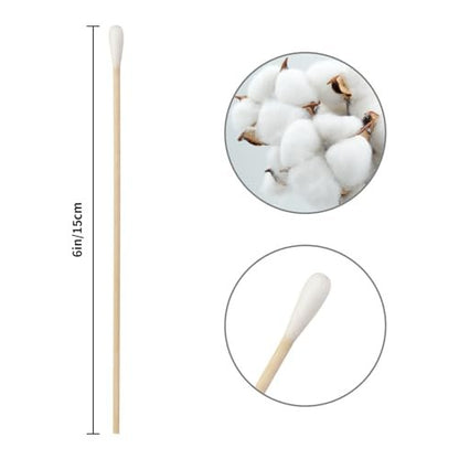 Vaincre 300PCS Long Cotton Swabs - 6 Inch Cleaning Cotton Swab Buds with Wooden Sticks, Microblading Eyeshadow Tip Applicators, Microswabs Swabsticks for Dogs Makeup Nail Art Tattoo Permanent Supplies