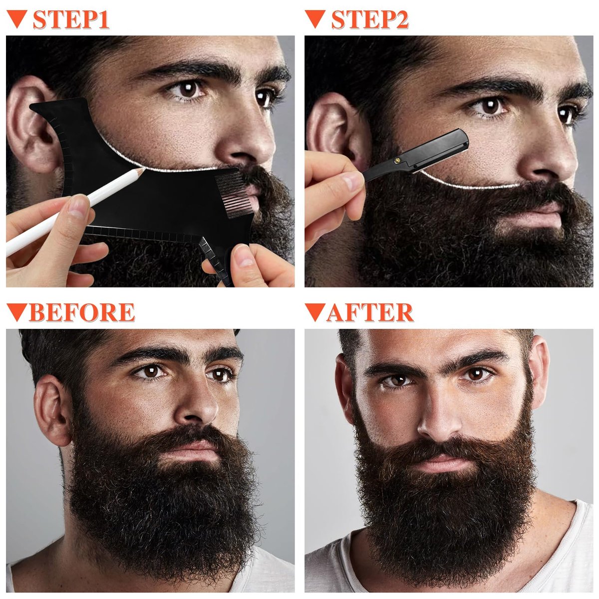 Beard Shaper for Men - Complete Beard Shaping Tool Kit with Template Guide, Straight Edge Razor, Double Edge Blades, Barber Pencil, Comb & Scissors Avelisse