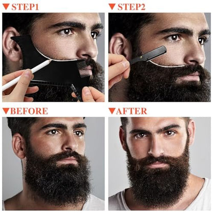 Beard Shaper for Men - Complete Beard Shaping Tool Kit with Template Guide, Straight Edge Razor, Double Edge Blades, Barber Pencil, Comb & Scissors Avelisse