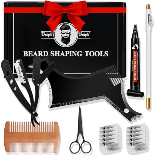 Beard Shaper for Men - Complete Beard Shaping Tool Kit with Template Guide, Straight Edge Razor, Double Edge Blades, Barber Pencil, Comb & Scissors Avelisse