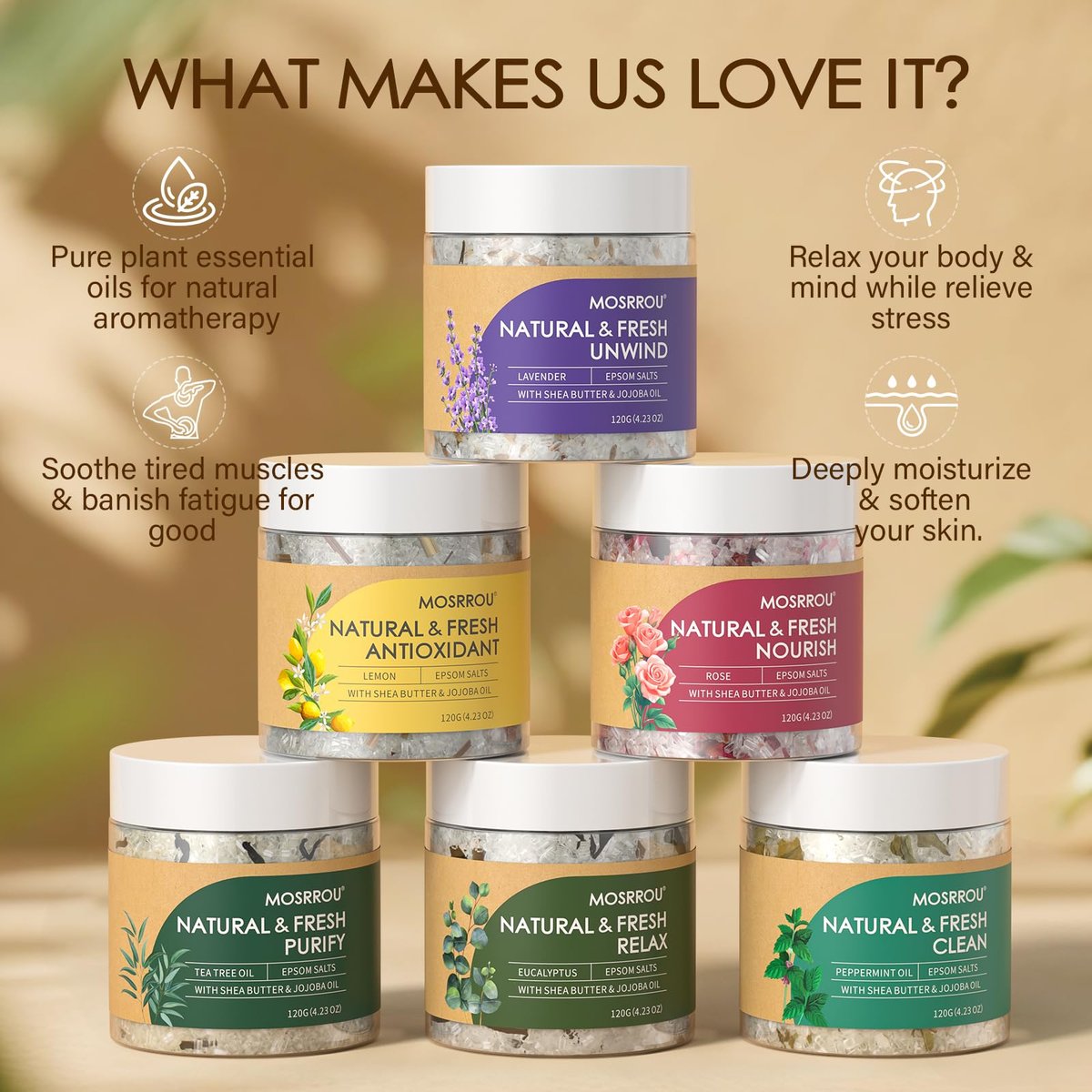 MOSRROU Epsom Bath Salts Gift Set - 6 Relaxing Scents for Women: Lavender, Eucalyptus, Rose, Lemon, Tea Tree, Peppermint - Perfect Bath Gift for Mom on Birthday, Mother's Day, Christmas Avelisse