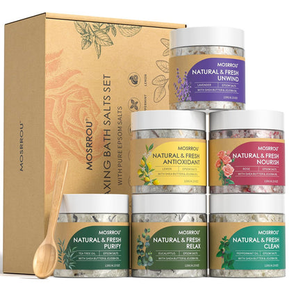 MOSRROU Epsom Bath Salts Gift Set - 6 Relaxing Scents for Women: Lavender, Eucalyptus, Rose, Lemon, Tea Tree, Peppermint - Perfect Bath Gift for Mom on Birthday, Mother's Day, Christmas Avelisse