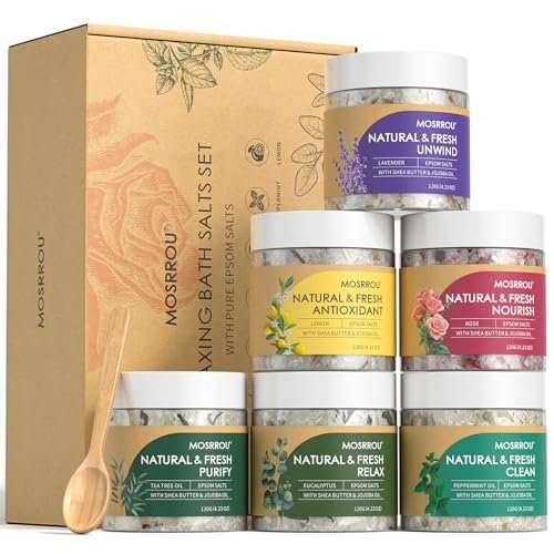 MOSRROU Epsom Bath Salts Gift Set - 6 Relaxing Scents for Women: Lavender, Eucalyptus, Rose, Lemon, Tea Tree, Peppermint - Perfect Bath Gift for Mom on Birthday, Mother's Day, Christmas Avelisse