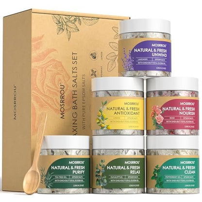 MOSRROU Epsom Bath Salts Gift Set - 6 Relaxing Scents for Women: Lavender, Eucalyptus, Rose, Lemon, Tea Tree, Peppermint - Perfect Bath Gift for Mom on Birthday, Mother's Day, Christmas Avelisse