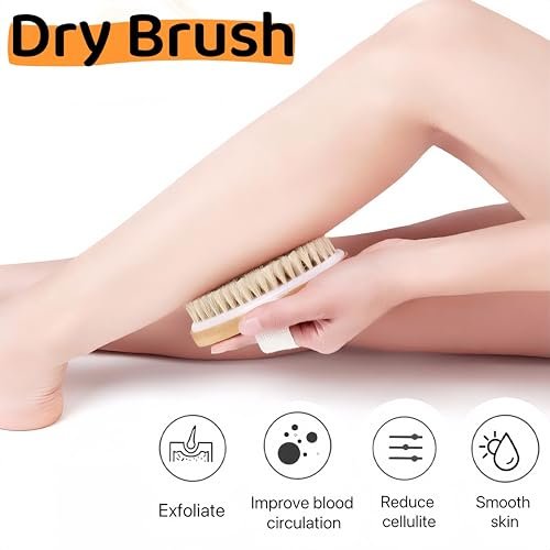 LONGCO Natural Bristle Dry Brush for Body - – Blood Circulation Boost: The brushing motion increases blood flow to – Image 5