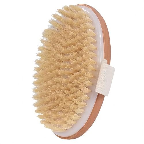 LONGCO Natural Bristle Dry Brush for Body - Exfoliating Scrubber for Lymphatic Drainage, Cellulite Reduction, Dry Skin, Blood Circulation & Pore Cleansing