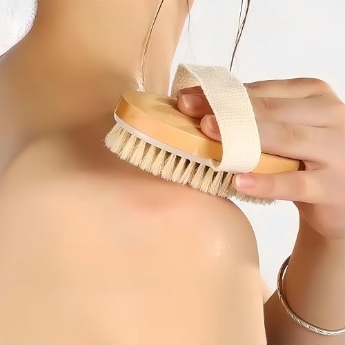 LONGCO Natural Bristle Dry Brush for Body - – Lymphatic Drainage Support: Regular dry brushing in gentle, upward – Image 3