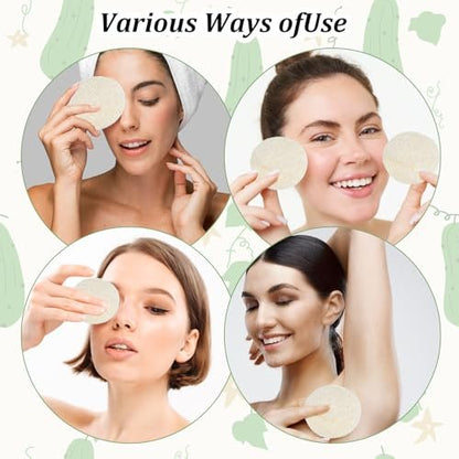 Nogeqi 30 Pcs 2.17 Inch Natural Loofah Sponge Pads for Face and Body – Exfoliating Scrub Pads for Dead Skin Removal, Gentle Cleansing for Women and Men (One Side Softened)