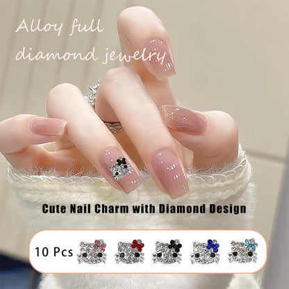 Kawaii Cat Nail Stickers & Cartoon Red Pink Cat Nail Charms Set - 6 Sheets Decals + 40Pcs 3D Charms for DIY Nail Art Avelisse