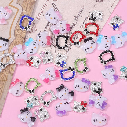 Kawaii Cat Nail Stickers & Cartoon Red Pink Cat Nail Charms Set - 6 Sheets Decals + 40Pcs 3D Charms for DIY Nail Art Avelisse