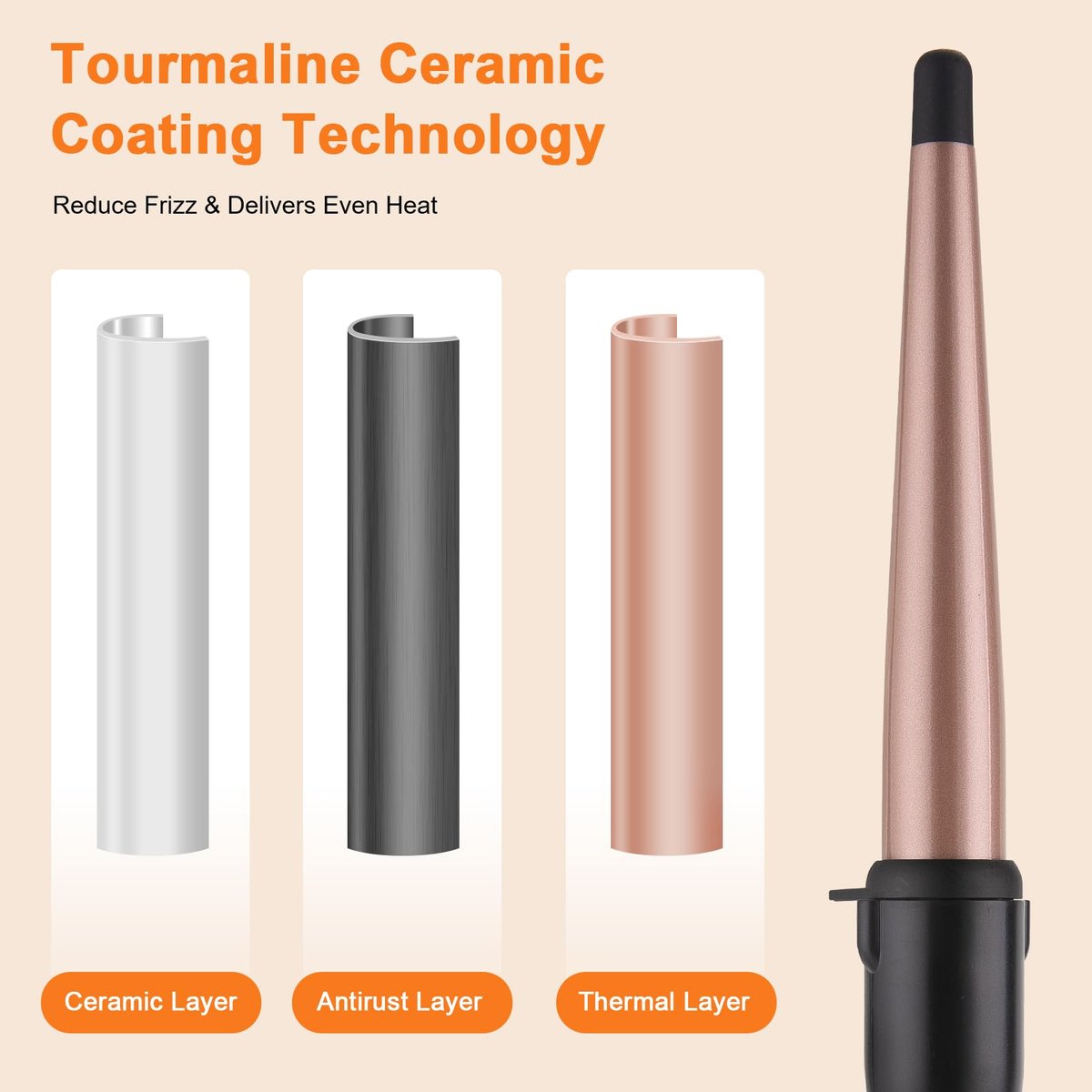 MCODON Tapered Curling Wand 1/2-Inch to 1-Inch Tourmaline Ceramic Barrel Professional Curling Iron for Short Medium Long Hair with Two Temperature Settings, Dual Voltage, Auto Shut-Off Avelisse