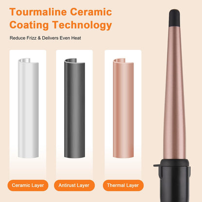 MCODON Tapered Curling Wand 1/2-Inch to 1-Inch Tourmaline Ceramic Barrel Professional Curling Iron for Short Medium Long Hair with Two Temperature Settings, Dual Voltage, Auto Shut-Off Avelisse