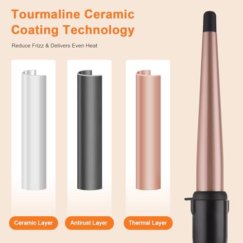 MCODON Tapered Curling Wand 1/2-Inch to 1-Inch Tourmaline Ceramic Barrel Professional Curling Iron for Short Medium Long Hair with Two Temperature Settings, Dual Voltage, Auto Shut-Off Avelisse