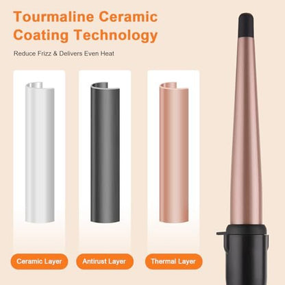 MCODON Tapered Curling Wand 1/2-Inch to 1-Inch Tourmaline Ceramic Barrel Professional Curling Iron for Short Medium Long Hair with Two Temperature Settings, Dual Voltage, Auto Shut-Off Avelisse
