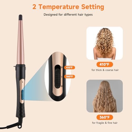 MCODON Tapered Curling Wand 1/2-Inch to 1-Inch Tourmaline Ceramic Barrel Professional Curling Iron for Short Medium Long Hair with Two Temperature Settings, Dual Voltage, Auto Shut-Off Avelisse
