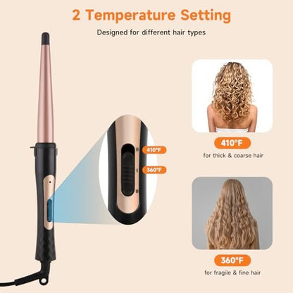 MCODON Tapered Curling Wand 1/2-Inch to 1-Inch Tourmaline Ceramic Barrel Professional Curling Iron for Short Medium Long Hair with Two Temperature Settings, Dual Voltage, Auto Shut-Off Avelisse