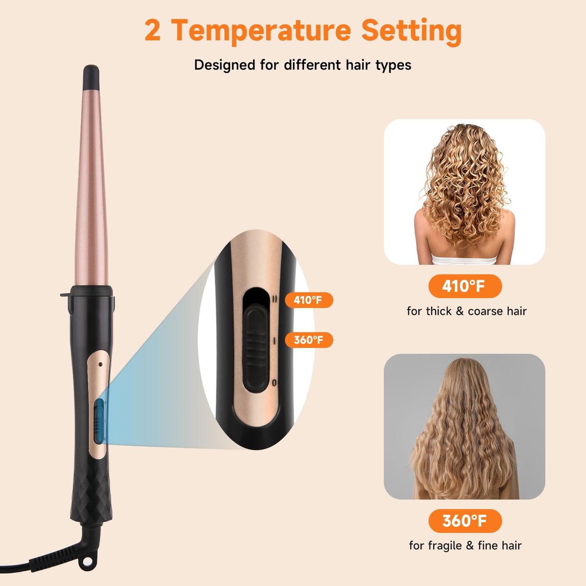 MCODON Tapered Curling Wand 1/2-Inch to 1-Inch Tourmaline Ceramic Barrel Professional Curling Iron for Short Medium Long Hair with Two Temperature Settings, Dual Voltage, Auto Shut-Off Avelisse