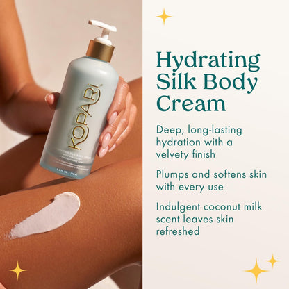 Kopari Hydrating Silk Body Cream – Long Lasting Moisturizer with Hyaluronic & Polyglutamic Acids, Lightweight Silky Texture, Sweet Coconut Milk Scent, 6.7 oz Avelisse