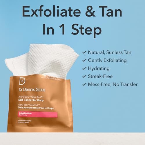 Dr. Dennis Gross Glow Pad Self-Tanner for Body – Exfoliating & Anti-Aging Towelette with AHAs & BHAs, Buildable Natural Glow, Hydrating & Streak-Free Application, 8 Towelettes Avelisse