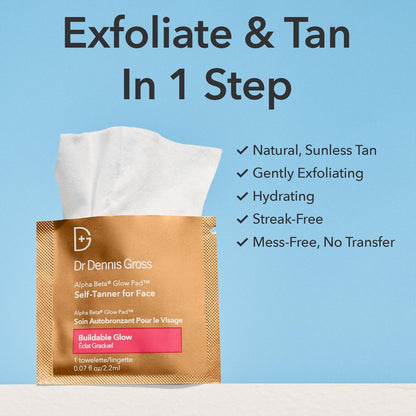 Dr. Dennis Gross Glow Pad Self-Tanner for Face – Exfoliating & Anti-Aging Towelette with AHAs & BHAs, Buildable Natural Glow, Hydrating & Streak-Free Application, 20 Pack Avelisse