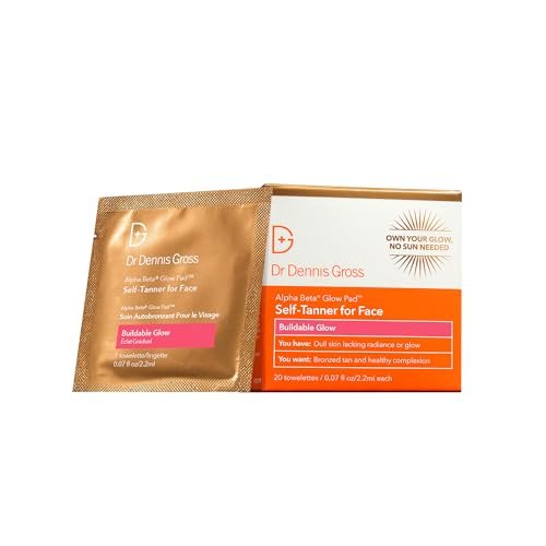 Dr. Dennis Gross Glow Pad Self-Tanner for Face – Exfoliating & Anti-Aging Towelette with AHAs & BHAs, Buildable Natural Glow, Hydrating & Streak-Free Application, 20 Pack Avelisse