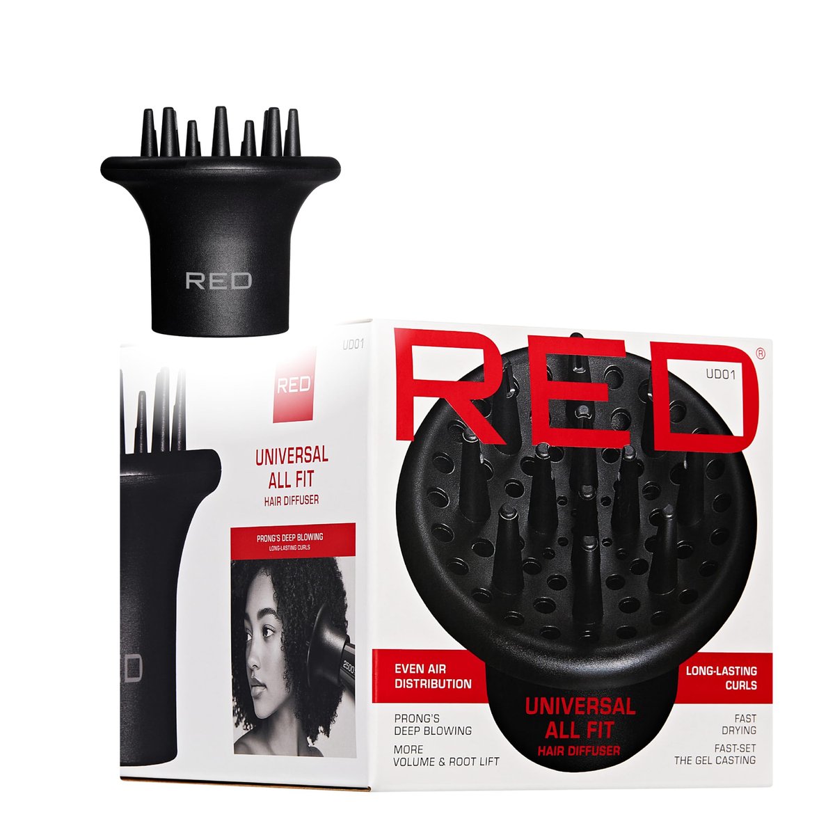Red by Kiss Hair Dryer Diffuser – Heavy Duty Rubber Grip, Long Prongs for Volume & Root Drying, Compact Design Fits Most Dryers - görsel 1