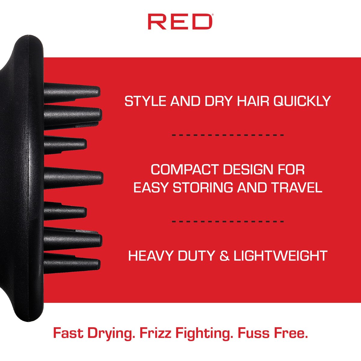 Red by Kiss Hair Dryer Diffuser – Heavy Duty Rubber Grip, Long Prongs for Volume & Root Drying, Compact Design Fits Most Dryers - görsel 5