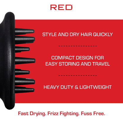 Red by Kiss Hair Dryer Diffuser – Heavy Duty Rubber Grip, Long Prongs for Volume & Root Drying, Compact Design Fits Most Dryers