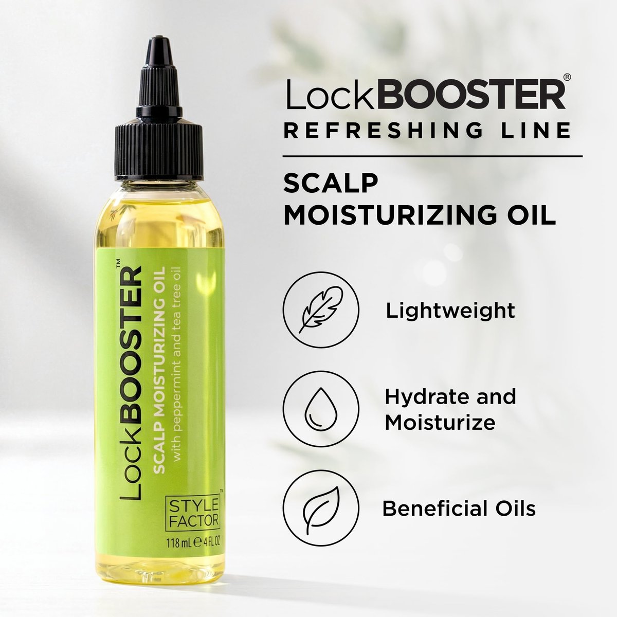 Style Factor LockBOOSTER Scalp Moisturizing Oil – Lightweight Hydration with Peppermint & Tea Tree Oil for Revitalizing Braids, Locs & Twists – Soothes, Nourishes and Supports Scalp Care – 4 oz Avelisse