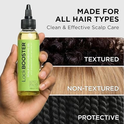 Style Factor LockBOOSTER Scalp Moisturizing Oil – Lightweight Hydration with Peppermint & Tea Tree Oil for Revitalizing Braids, Locs & Twists – Soothes, Nourishes and Supports Scalp Care – 4 oz Avelisse