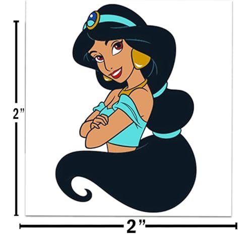 Aladdin Tattoos Party Favors Bundle - 72 Perforated Individual 2" x 2" Temporary Tattoos for Kids Boys Girls | Disney Princess Jasmine Party Supplies - görsel 6
