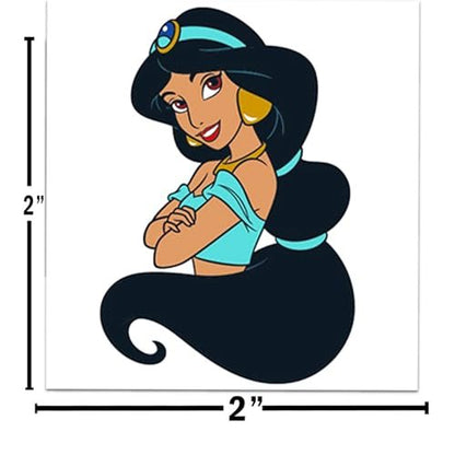 Aladdin Tattoos Party Favors Bundle - 72 Perforated Individual 2" x 2" Temporary Tattoos for Kids Boys Girls | Disney Princess Jasmine Party Supplies