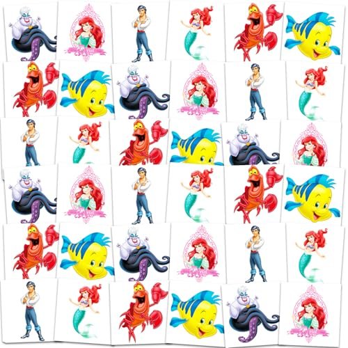 Little Mermaid Tattoos Party Favors Bundle - 72 Perforated Individual 2" x 2" Ariel Temporary Tattoos for Kids Boys Girls | Little Mermaid Party Supplies - görsel 4