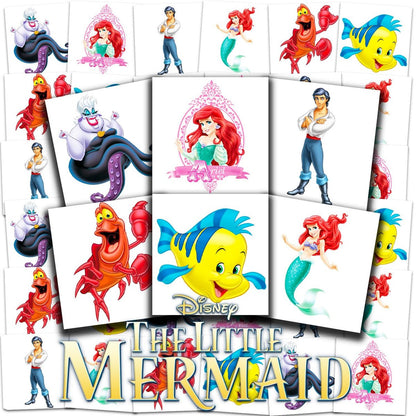 Little Mermaid Tattoos Party Favors Bundle - 72 Perforated Individual 2" x 2" Ariel Temporary Tattoos for Kids Boys Girls | Little Mermaid Party Supplies
