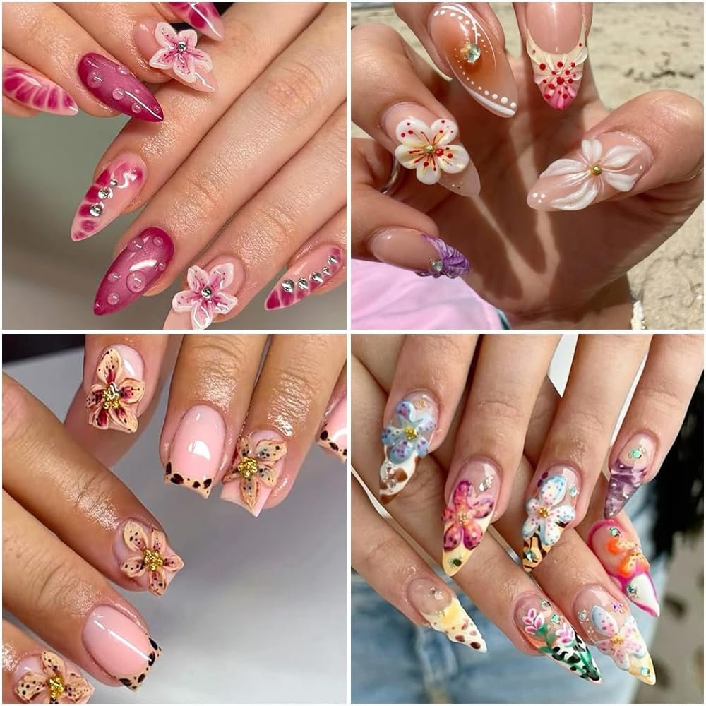 KACHIMOO 100Pcs Flower Nail Art Charms - 3D Resin Flowers for Nails, Colorful Hibiscus Hawaii Nail Rhinestones Gems for Women Nail Design - görsel 11